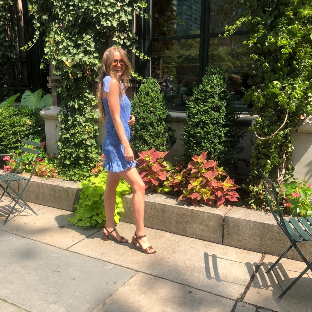 Amanda Uprichard Smocked Blue Floral Mini Dress